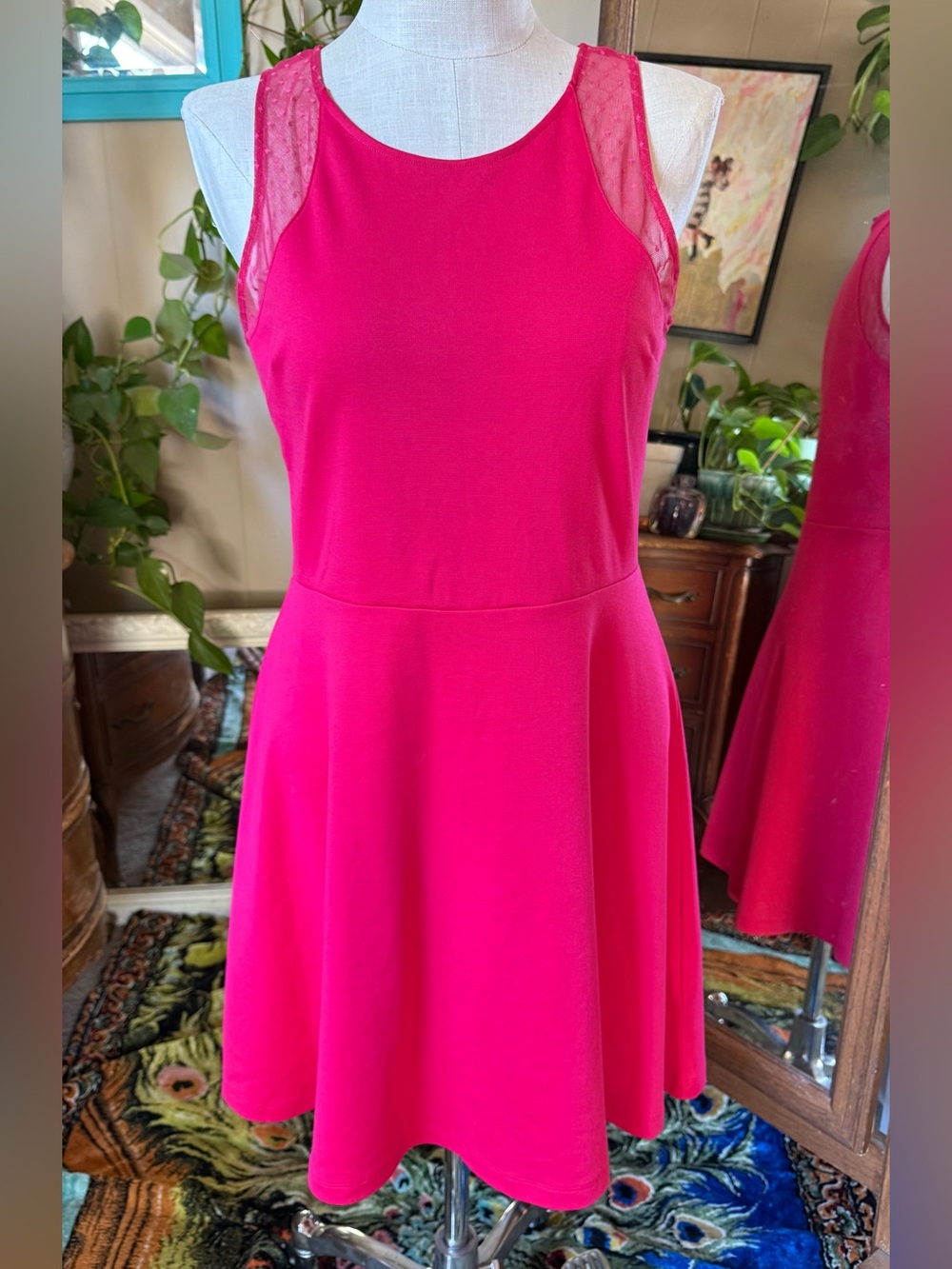 H&M Women dress Large With Lace Design Top And Flare Hot Pink